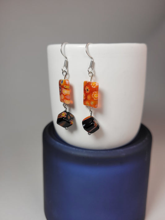 Orange and Black glass earrings